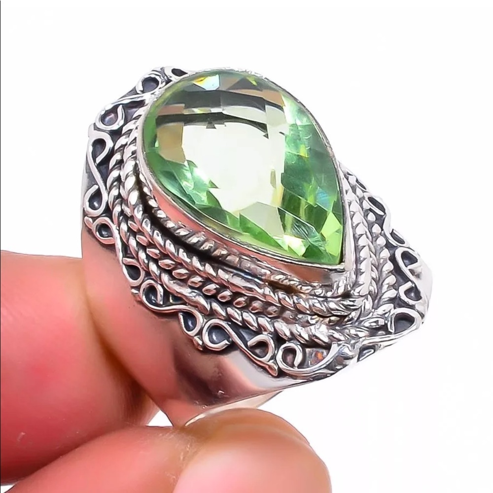 Green Amethyst 925 Sterling Silver Ring  Size 6.5